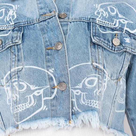 One Eight Azalea Wang Skull monogram denim Jacket - Picture 7 of 14